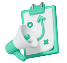 Green social media marketing icon with megaphone and strategy board