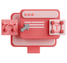 Pink content creation icon with web page and cursor