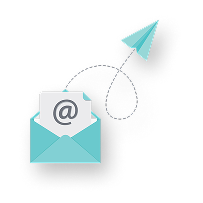 Blue email envelope with paper plane flying out
