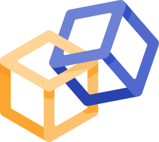 Two overlapping 3D cube frames in yellow and blue