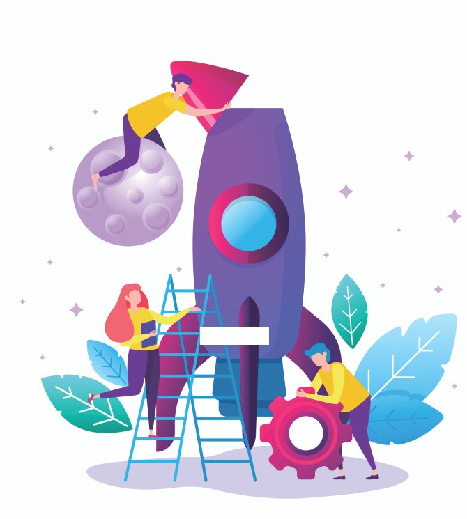 People building and preparing a rocket for launch